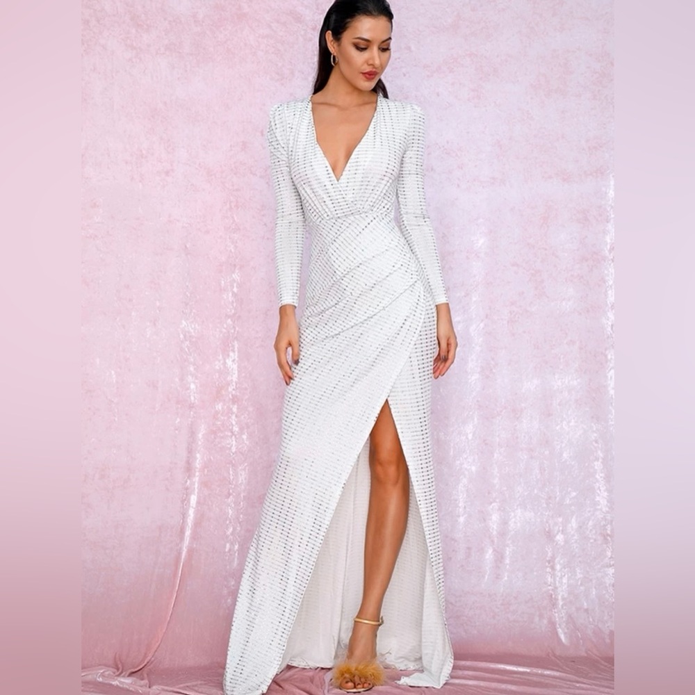 White floor length formal gown